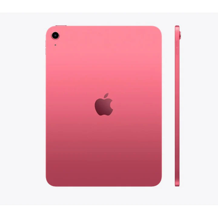 The Apple iPad 11th Gen - A16 (2025), 11-inch, 128GB, WiFi model in pink is shown from the back and side, featuring its slim profile and Apple logo against a plain white background—available to buy in Kuwait.