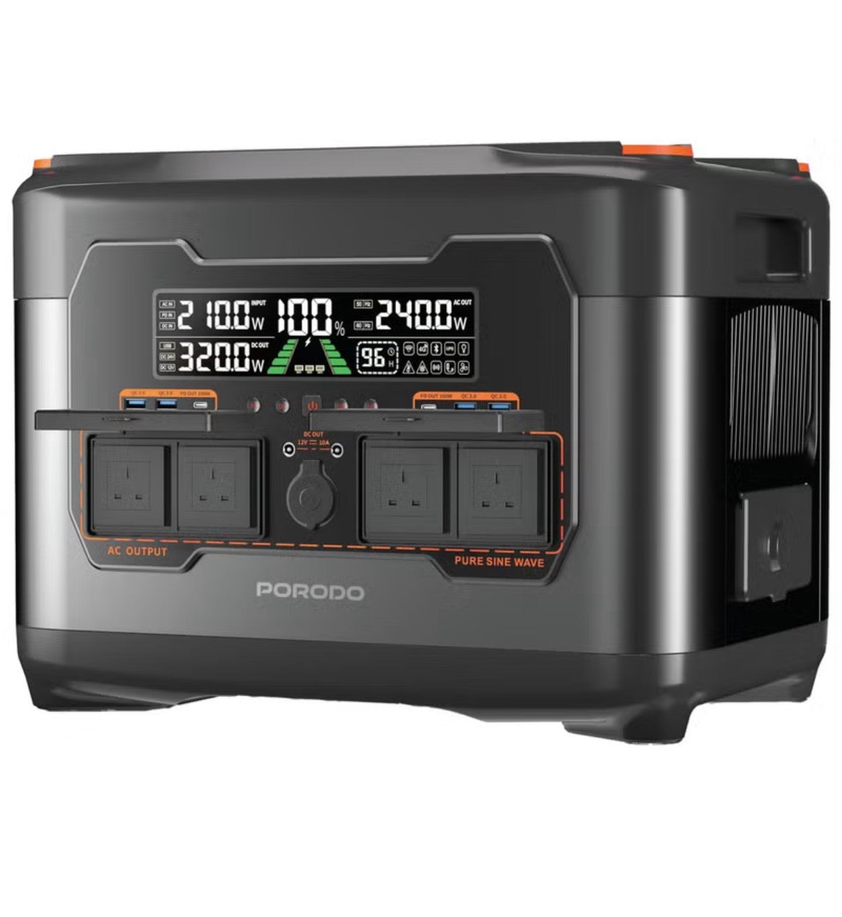 Porodo Portable Power Station with 2400W Power, 2047.5Wh Battery, 100W PD Fast Charging, Power Generator.
