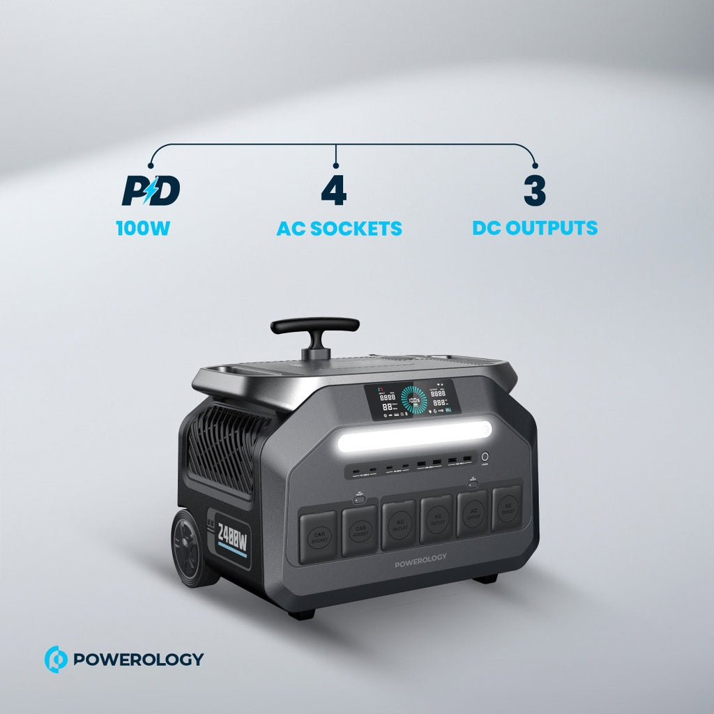 Powerology Solar Input Portable Generator 2400 Watt - Black