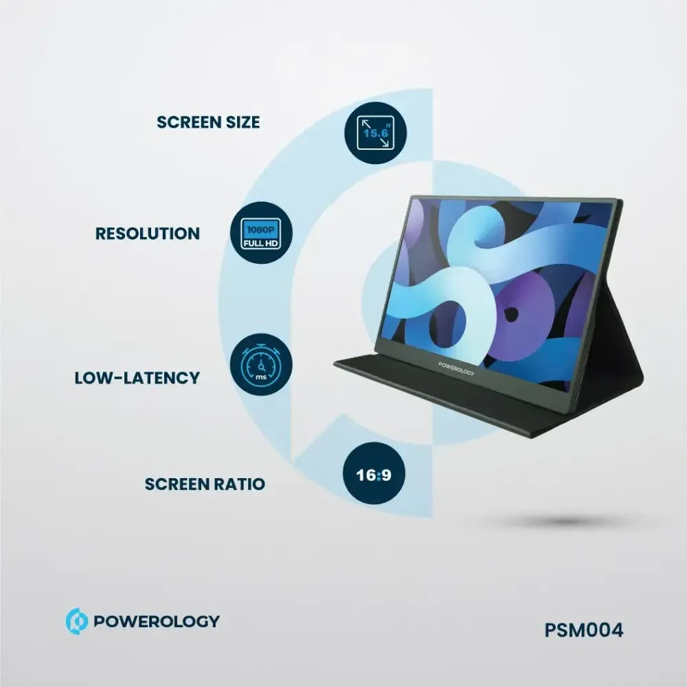     Powerology 15.6 Inch FHD IPS Portable Monitor Compatible with Laptop PS5 Xbox and Nintendo Switch