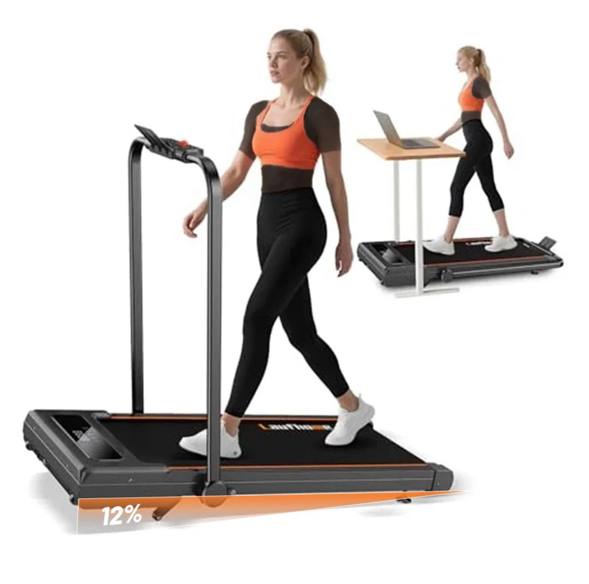 Black Bull Walking Pad Treadmill 12% Auto Incline with Handrail Bluetooth Foldable Home Fitness – Kuwait