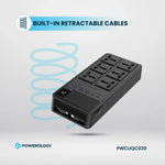 Powerology 2500W 6AC Power Strip with Built-In Retractable Cables - Black-Buy In Kuwait
