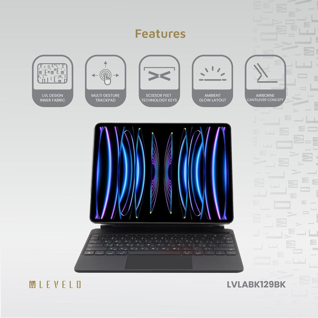 Levelo AeroBoard Saffanio Leather Wireless Keyboard For Apple iPad ( Arabic English )  ماجيك كيبورد حق ايباد (عربي انجليذي) - TQ STORE