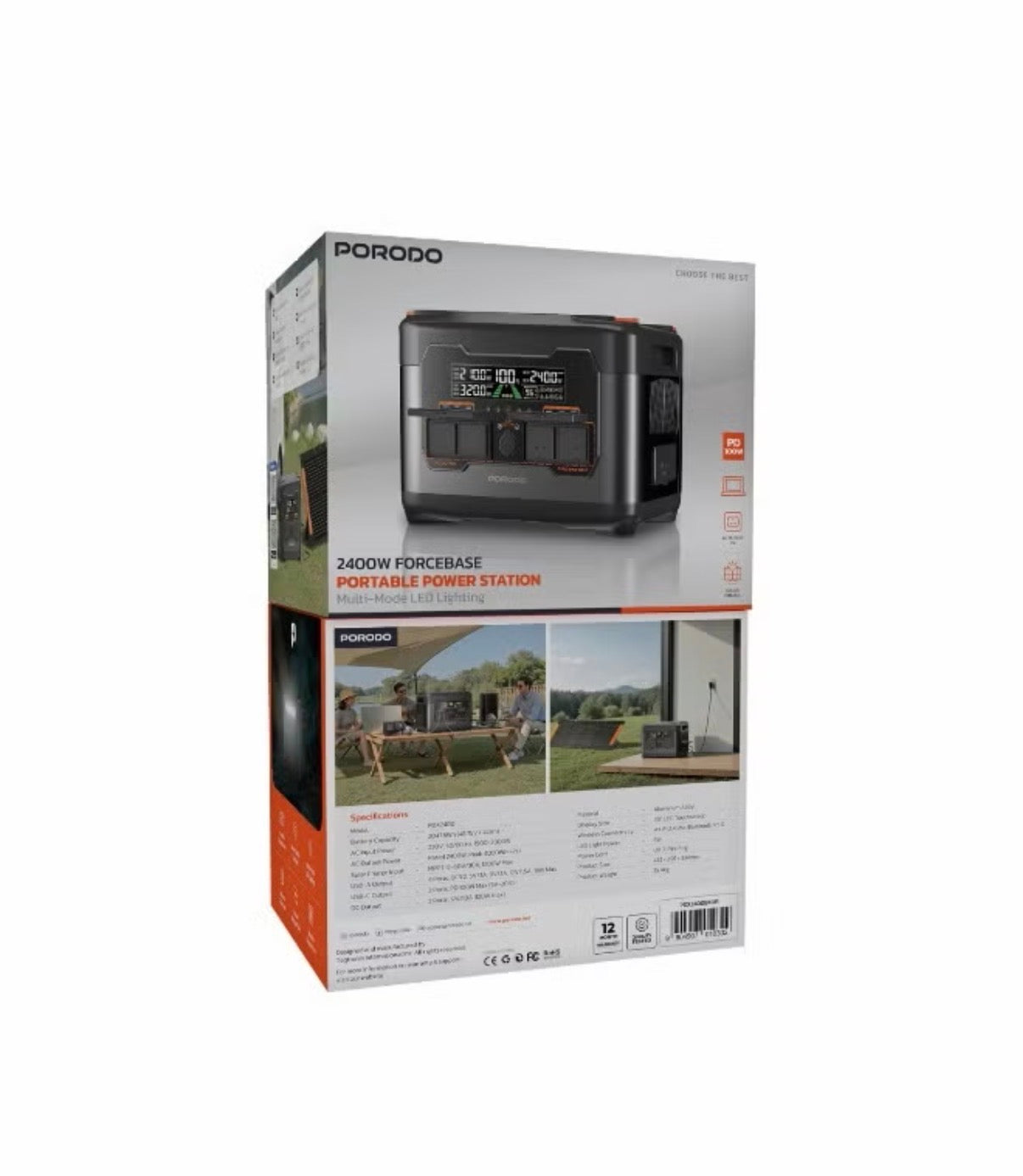 Porodo Portable Power Station with 2400W Power, 2047.5Wh Battery, 100W PD Fast Charging, Power Generator.