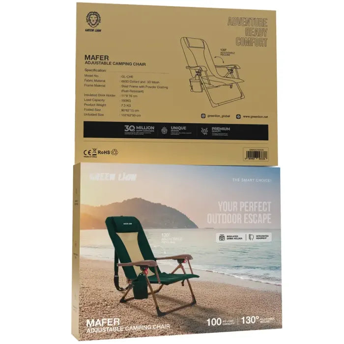 GREEN LION MAFER ADJUSTABLE CAMPING CHAIR - GREEN