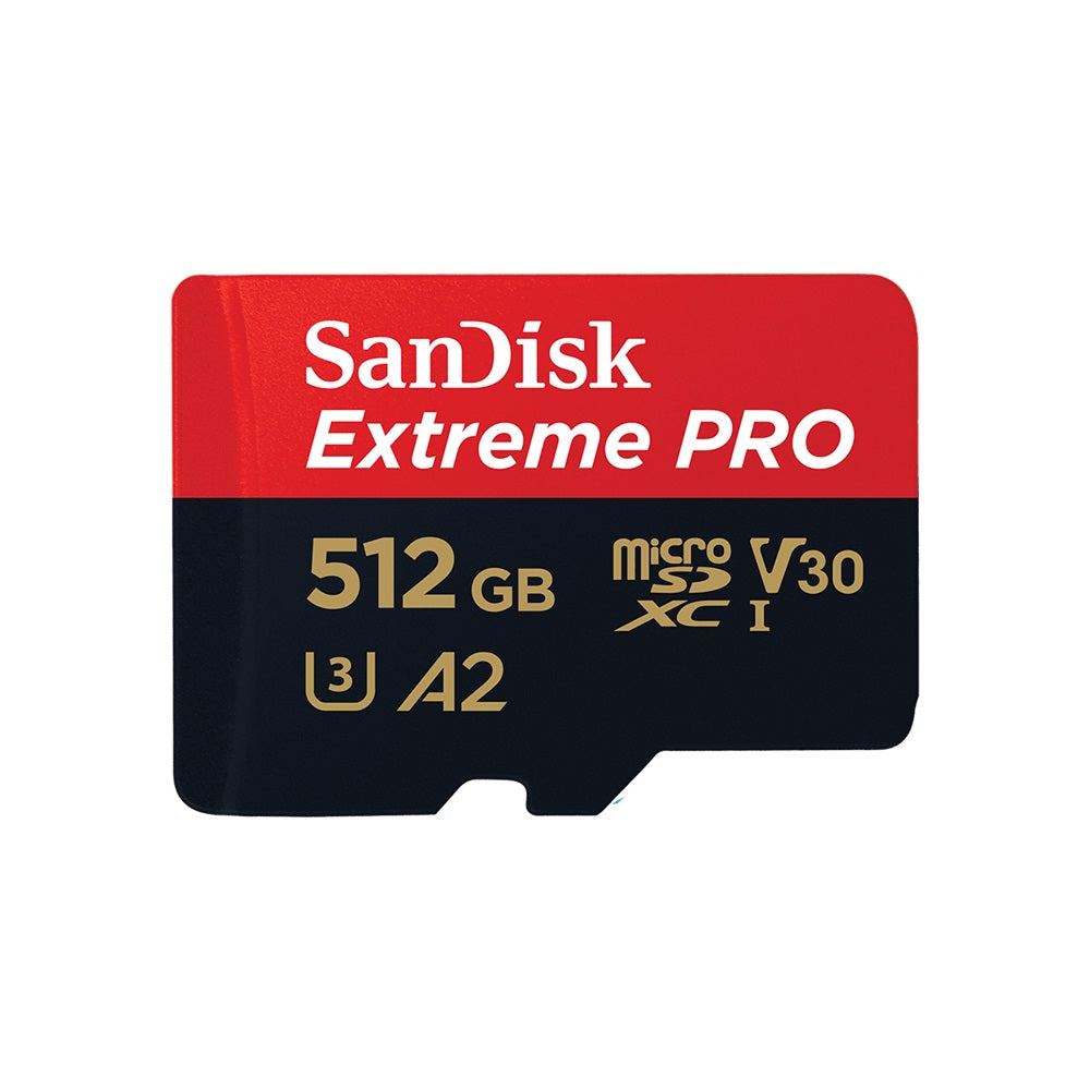 SanDisk Extreme PRO 512GB microSD card on a white background