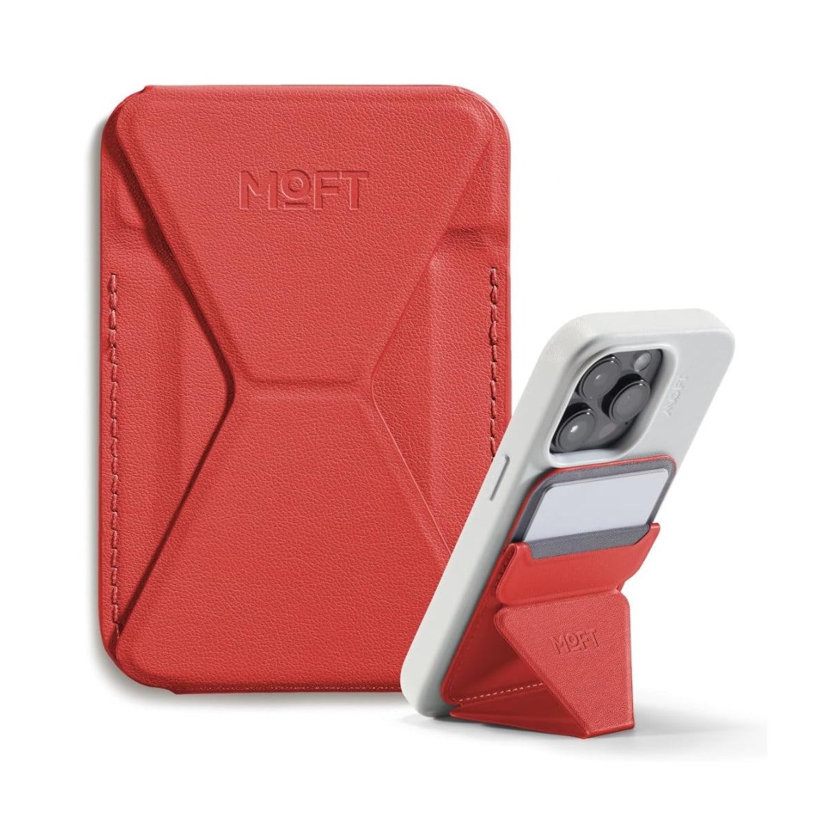 Moft Snap-on Phone Stand & Wallet MOVAS™ - MagSafe Compatible. Orange & Red Colors Available