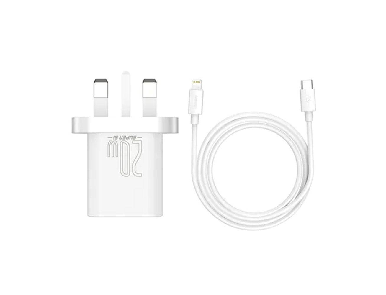 Baseus Super Si Quick Charger 20W UK with Type-C to Lightning Cable 1M White