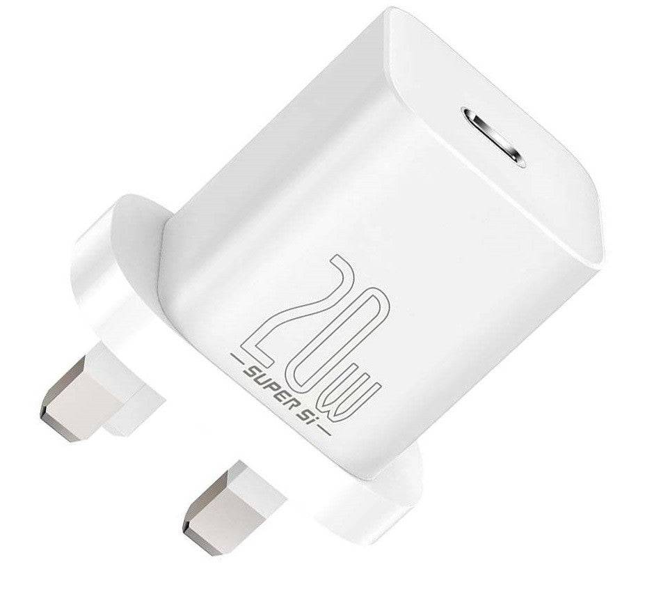 Baseus Super Si Quick Charger 20W UK with Type-C to Lightning Cable 1M White