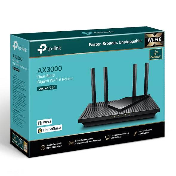 TP-Link Archer AX55 AX3000 Wi-Fi 6 Dual-Band Router Black