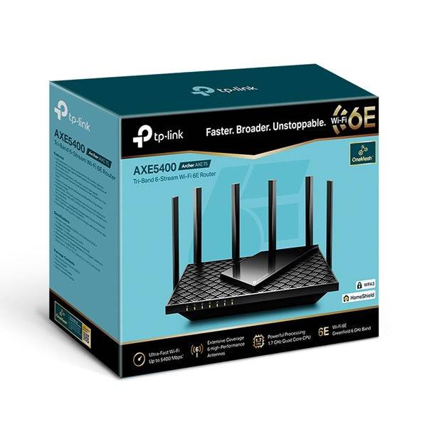 TP-Link Archer AXE75 AXE5400 Wi-Fi 6E Tri-Band Router Black