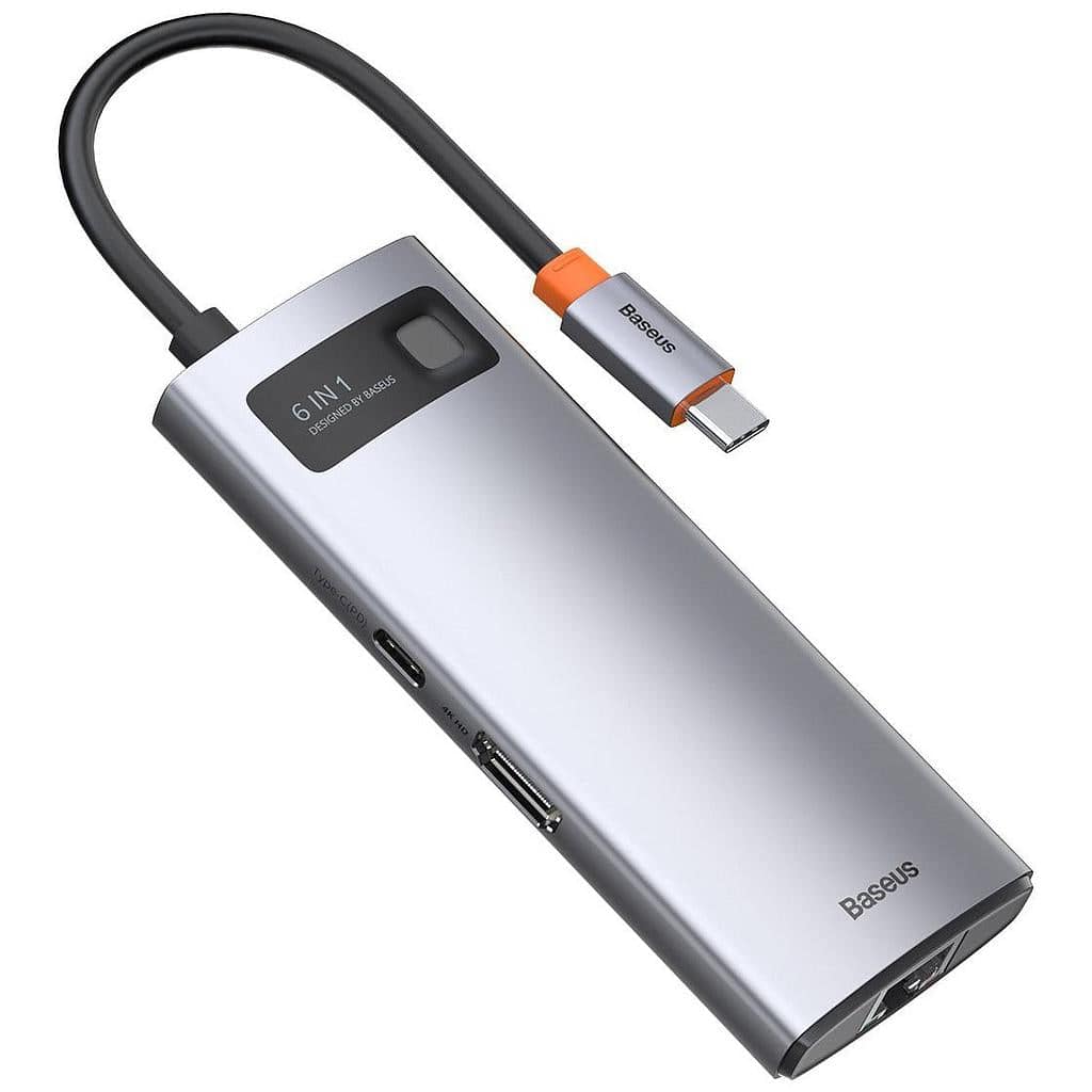 Baseus Metal Gleam Series 6-in-1 Type-C Hub Docking Station Gray