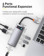 Baseus Metal Gleam Series 6-in-1 Type-C Hub Docking Station Gray
