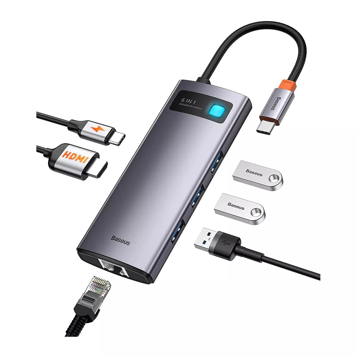 Baseus Metal Gleam Series 6-in-1 Type-C Hub Docking Station Gray