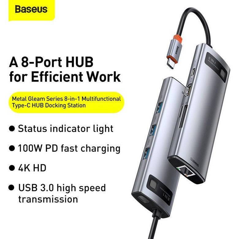 Baseus Metal Gleam Series 8-in-1 Type-C Hub Docking Station Gray