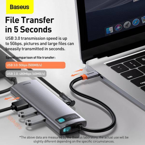 Baseus Metal Gleam Series 8-in-1 Type-C Hub Docking Station Gray
