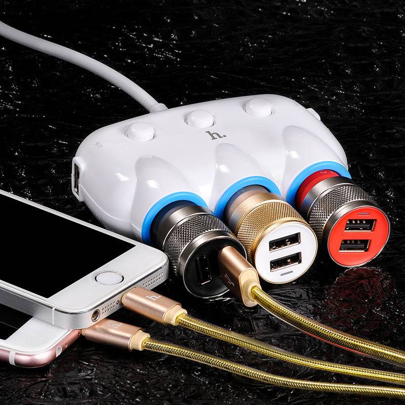 Hoco C1 Car Charger Dual USB Triple Cigarette Lighter