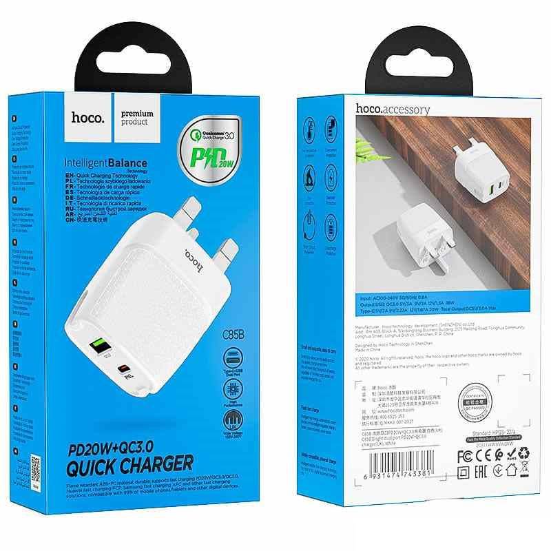Hoco C85B Wall Charger PD20W QC3.0 UK Plug