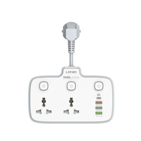 LDNIO SC2413 Universal Power Strip 2500W USB-A USB-C White