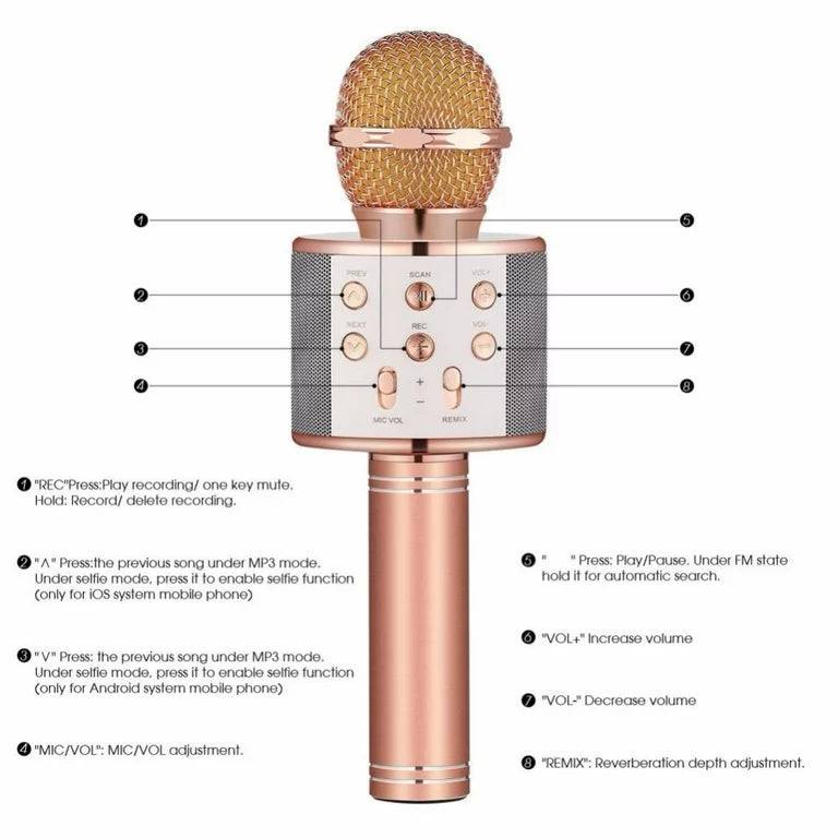 WS-858 Wireless Bluetooth Karaoke Handheld Microphone USB KTV Microfone Player Bluetooth Mic Speaker Record Music Microphone - TQ STORE